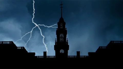 Thunderstorm Lightning Flash over Silhouette of Delaware Capitol Building, Dover Stock Footage 281941831
