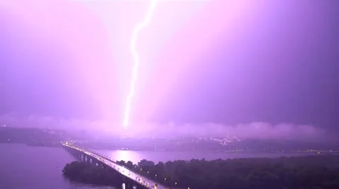 Thunderstorm with lightning in night city Stock Footage 42038341