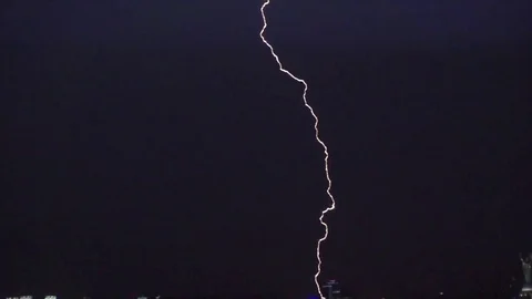 Thunderstorm with lightning in the night city Stock Footage 80464628