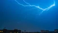 The thunderstorm with lightning over a city. time lapse 4k or 4k+ Resolution