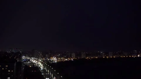 Thunderstorm with lightning over the night city, over residential. Slow motion Stock Footage 198317758