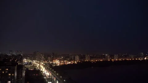 Thunderstorm with lightning over the night city, over residential. Slow motion 库存影片 198317791