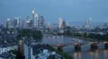 Thunderstorm Lightning Strike Frankfurt Skyline Aerial View Dusk Night Lights HD Footage