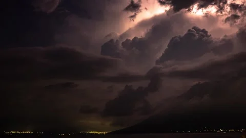 Thunderstorm with Lightning Strikes Above Lake Atitlán Timelapse Vídeo Stock 320946676