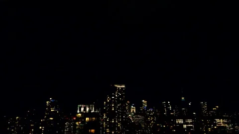 Thunderstorm with lightning strikes over city skyline at night. Stock Footage 347680740