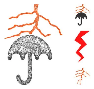 Thunderstorm Lightning Umbrella Polygonal Web Vector Mesh Illustration Stock Illustration
