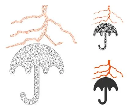Thunderstorm Lightning Umbrella Vector Mesh Wire Frame Model and Triangle Mosaic Illustrazione stock