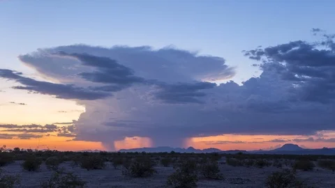 Thunderstorm With Microburst During Sunset - Gila Bend, Arizona - Timelapse Stock Footage