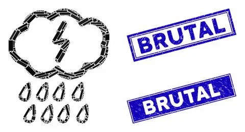 Thunderstorm Mosaic and Scratched Rectangle Watermarks Stock Illustration