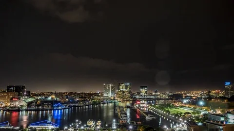 Thunderstorm with multiple lightning strikes over Baltimore Harbor Timelapse Stock Footage 82253210