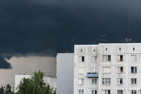 Thunderstorm over the city of Riga, Imanta, Latvia Stock Photos