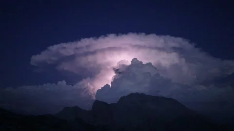 Thunderstorm over the mountains, aerial view, 4k Stock Footage 254584689