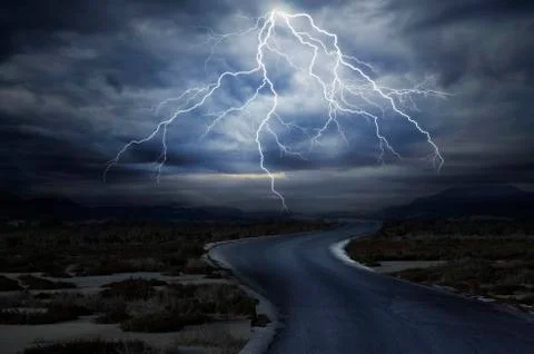 Thunderstorm over the road Stock Photos
