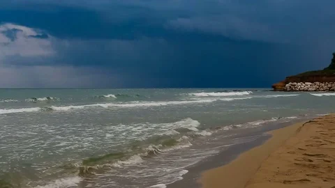 Thunderstorm over sea on the coast of Sicily Stock Footage 80732674