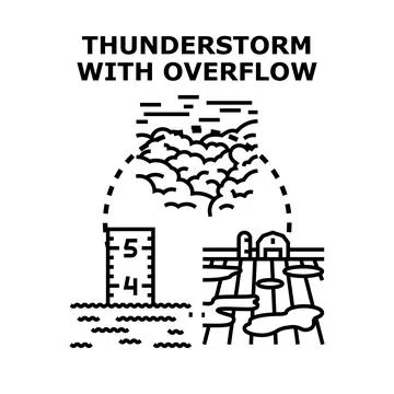 Thunderstorm with overflow causing widespread flooding in rural area Stock Illustration