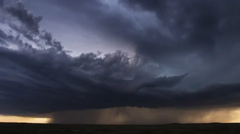 Thunderstorm with pouring rain and multiple lightning flashes over prairie, time Stock Footage 59514045