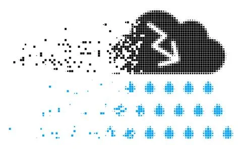 Thunderstorm Rain Cloud Broken Pixel Icon Illustrazione stock
