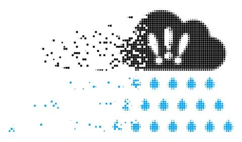 Thunderstorm Rain Cloud Destructed Pixel Icon Stock Illustration