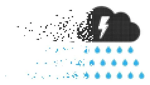 Thunderstorm Rain Cloud Erosion Pixel Icon Stock Illustration