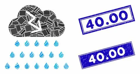 Thunderstorm Rain Cloud Mosaic and Grunge Rectangle 40.00 Seals Ilustración de archivo