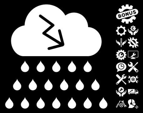 Thunderstorm Rain Cloud Vector Icon With Tools Bonus Stock Illustration
