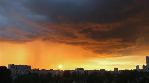 Thunderstorm with rain. Cloudy sky with heavy rain, dramatic stormy weather with Stock Footage 253181562