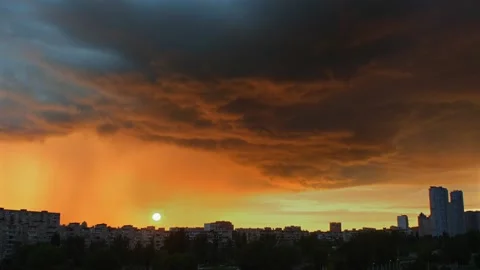 Thunderstorm with rain. Cloudy sky with heavy rain, cinematic scene with Stock Footage 253388462