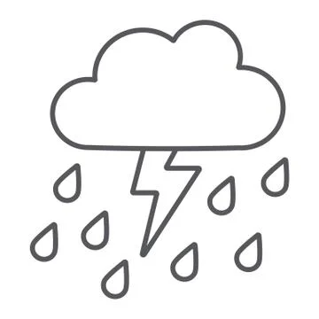 Thunderstorm with rain thin line icon, weather and forecast, thunder sign 스톡 일러스트