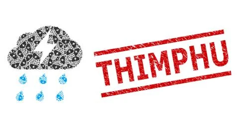 Thunderstorm Recursive Mosaic of Thunderstorm Icons and Textured Thimphu Seal Illustrazione stock