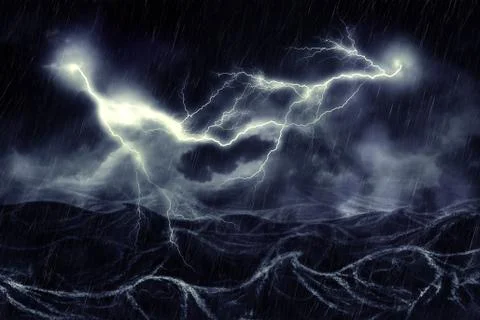 Thunderstorm in the Sea Stock Illustration