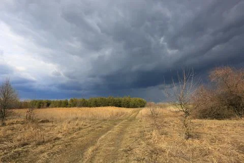 Thunderstorm in spring stepe Fotos de archivo