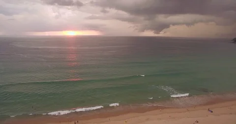 Thunderstorm At Sunset On A Tropical Beach In Phuket, Thailand, Aerial Push In Stock Footage 80179252
