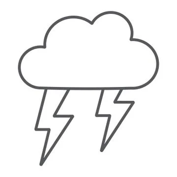 Thunderstorm thin line icon, weather and forecast, storm sign, vector graphics 스톡 일러스트