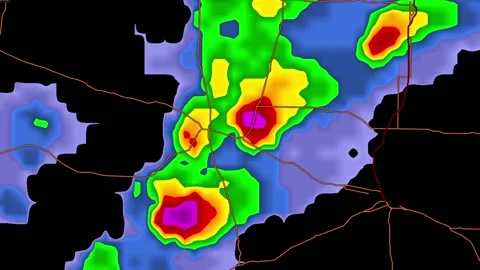 Thunderstorm with tornado warning on severe weather radar screen Vídeo Stock 153123091