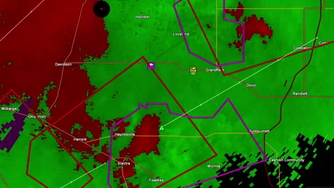 Thunderstorm with tornado warning on severe weather radar screen Stock Footage 153123563