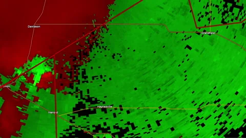 Thunderstorm with tornado warning on severe weather radar screen 스톡 동영상 153123637