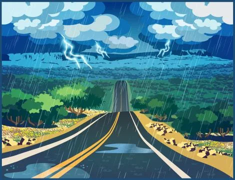 Thunderstorm in the valley Stock Illustration