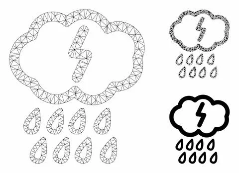 Thunderstorm Vector Mesh Wire Frame Model and Triangle Mosaic Icon Illustrazione stock