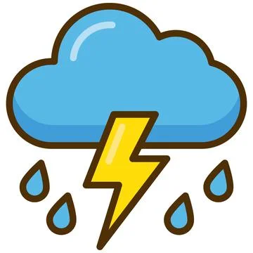 Thunderstorm weather forecast flat icon with cloud and lightning. Stock Illustration