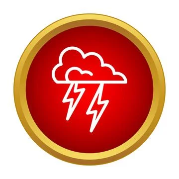 Thunderstorm weather forecast icon in red circle Stock Illustration