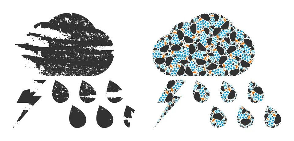 Thunderstorm Weather Icon Recursion Composition and Grunge Textured Icon Stock Illustration