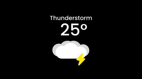 Thunderstorm Weather Widget with Storm Cloud Lightning Bolt Icon Vídeos de archivo 334471448