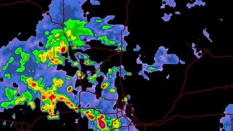Thunderstorms and heavy rain storms on Doppler weather radar screen Stock Footage 93972257