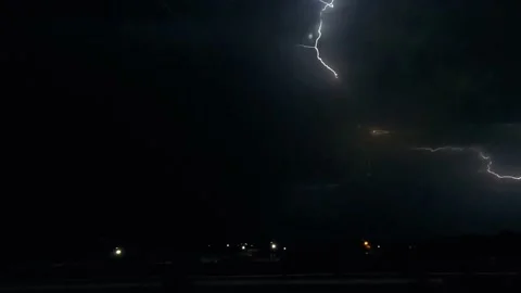Thunderstorms bolt ligtning in night in monsoon in sky Vídeo Stock 210694971