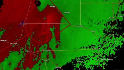 Thunderstorms with tornado warning and lightning on severe weather radar screen 库存影片 153121427