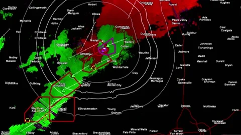 Thunderstorms with tornado warning and lightning on severe weather radar screen Stock-Footage 153121439