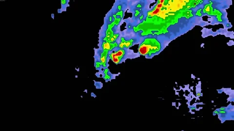 Thunderstorms with tornado warning and lightning on severe weather radar screen Видео 153122922