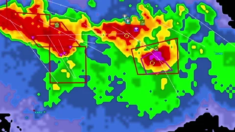 Thunderstorms with tornado warning and lightning on severe weather radar screen Vídeos de archivo 157933601