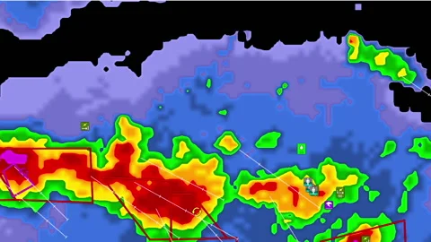 Thunderstorms with tornado warning and lightning on severe weather radar screen Vídeos de archivo 157937022