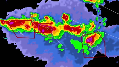Thunderstorms with tornado warning and lightning on severe weather radar screen Vídeos de archivo 157937779